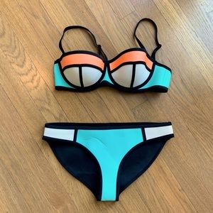 Triangl teal + orange neoprene swimsuit
